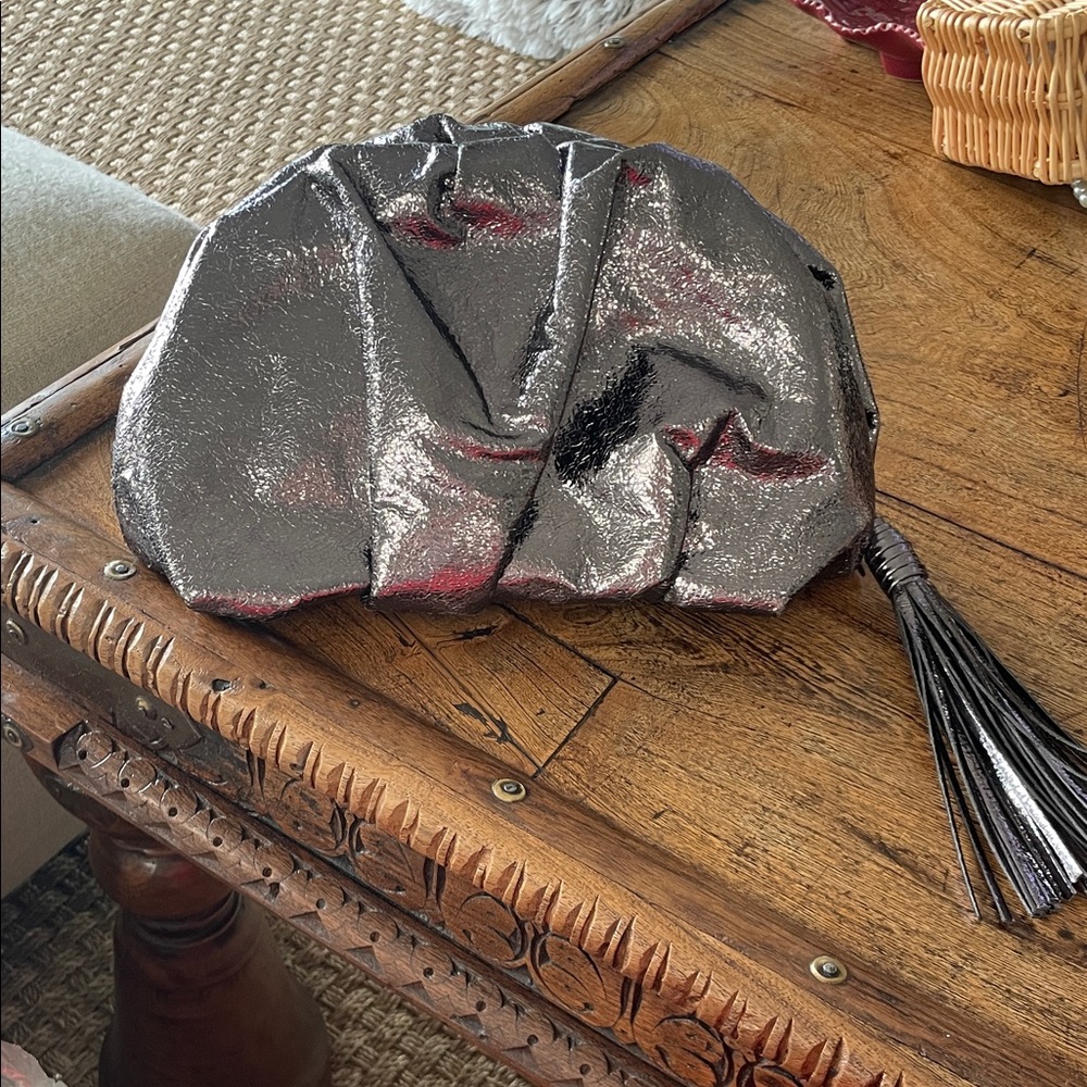 Rebecca Minkoff Metallic Gunmetal Tassel Clutch